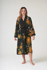 One Hundred Stars Chrysanthemum Black Crepe Gown